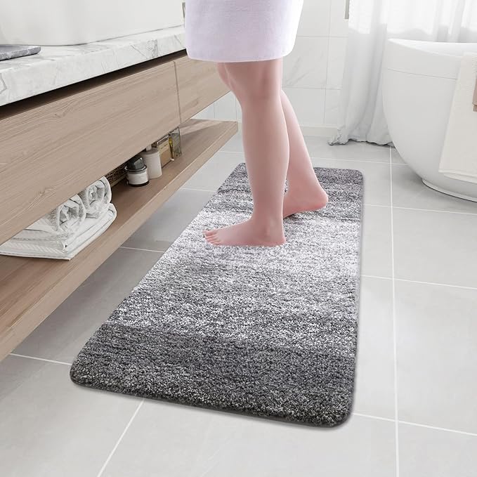 Arotive Microfiber Bathroom Rugs, Shaggy Soft and Absorbent Bath Rug, Non-Slip, Thick Plush Machine Washable Dry Bath Mats for Bathroom, Tub and Shower, 47x17, Grey, Rectangular