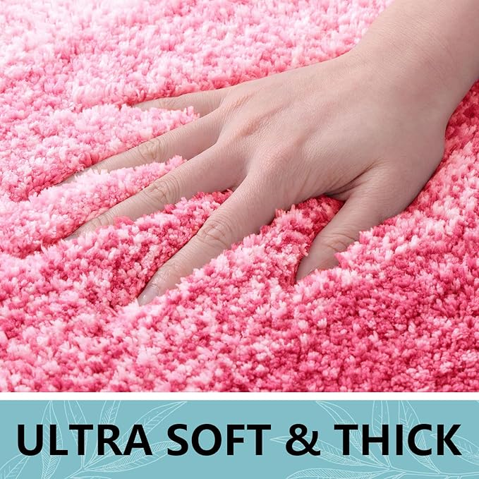 Arotive Microfiber Bathroom Rugs, Shaggy Soft and Absorbent Bath Rug, Non-Slip, Thick Plush Machine Washable Dry Bath Mats for Bathroom, Tub and Shower, 70x24, Pink, Rectangular