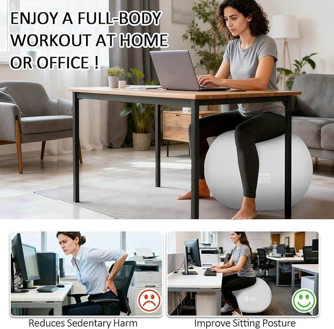 Gruper Yoga Ball, Multiple Sizes Non Slip Exercise Ball for Workout, Birthing, Balance, Stability, Pregnancy, 2200LB Capacity, Anti Burst Chair for Home and Office, Includes Quick Pump & Fitness Guide