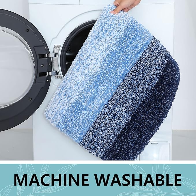 Arotive Microfiber Bathroom Rugs, Shaggy Soft and Absorbent Bath Rug, Non-Slip, Thick Plush Machine Washable Dry Bath Mats for Bathroom, Tub and Shower, 59x24, Blue, Rectangular