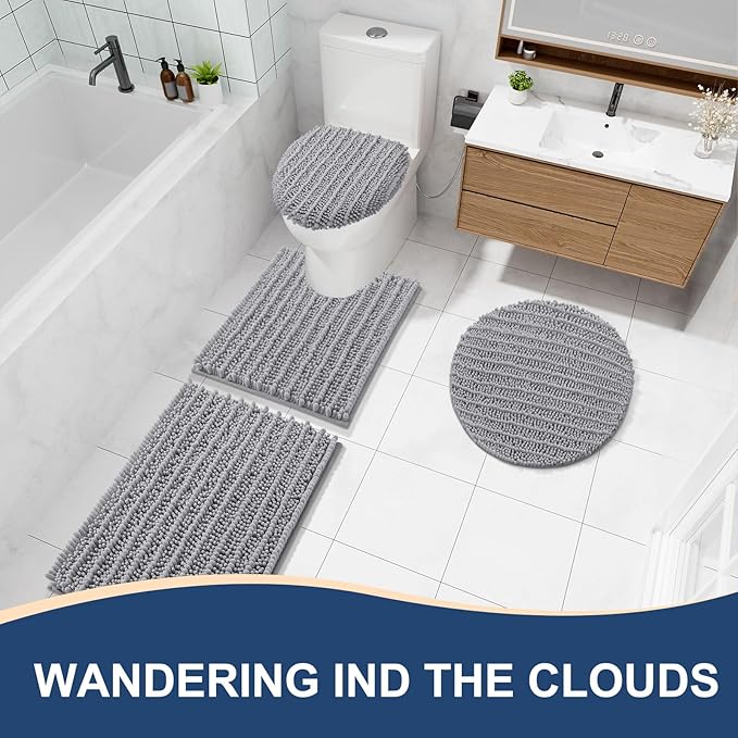Arotive Luxury Chenille Bathroom Rug Mat, Extra Soft Thick Absorbent Shaggy Bath Rugs, Non-Slip Machine Wash Dry, Plush Bath Mats for Bathroom, Shower and Tub, 36x24, Grey