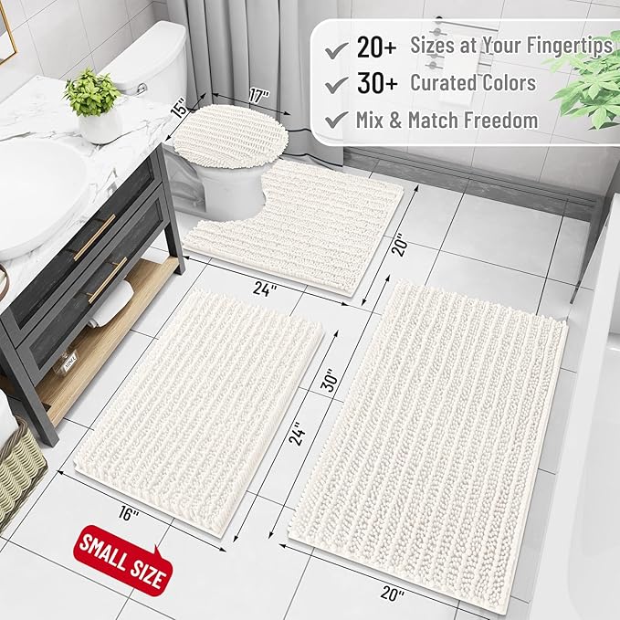 Arotive Luxury Chenille Bathroom Rug Mat, Extra Soft Thick Absorbent Shaggy Bath Rugs, Non-Slip Machine Wash Dry, Plush Bath Mats for Bathroom, Shower and Tub, 45x27, Ivory