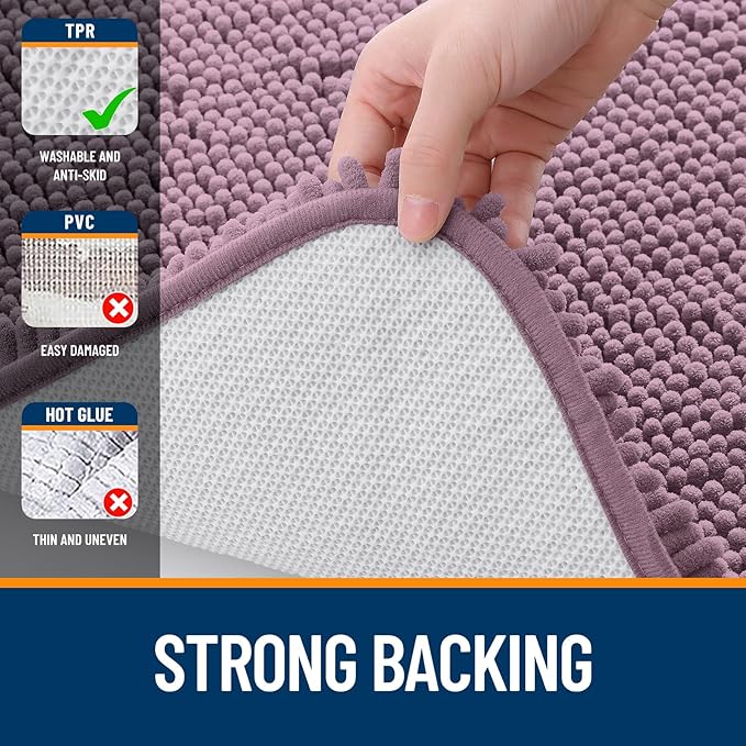 OLANLY Bathroom Rugs Sets 3 Piece, Soft Absorbent Chenille Bath Mats and U-Shaped Contour Toilet Rug, Quick Dry, Home Decor Accessories, Bath Mat Set for Bathroom (36"x24"+24"x16"+24"x20", Deep Plum)