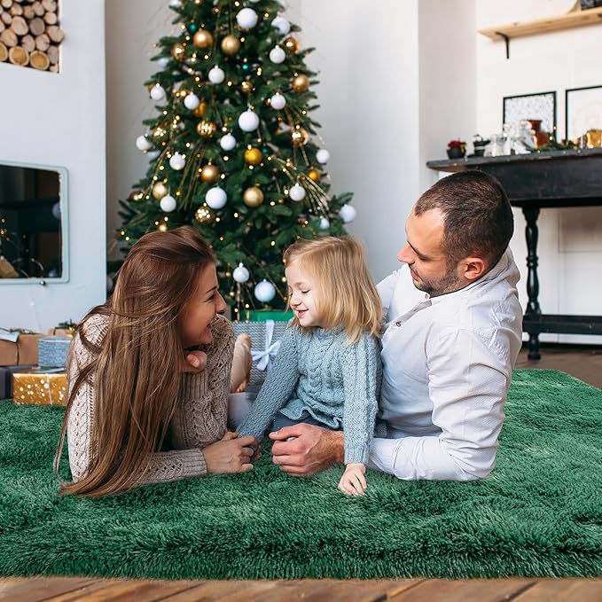 Ultra Fluffy Area Rugs for Living Room Bedroom, 6x9 Fuzzy Large Living Room Rugs, Thick Shag Rug for Dorm, Soft Non Slip Kids Girls Boys Rug for Home Decor Aesthetic, Dark Green