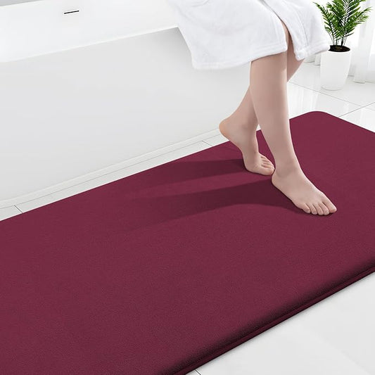 Smiry Memory Foam Bath Mat 47x24, Extra Soft and Absorbent Bathroom Mats, Non Slip Washable Carpet for Floor, Shower and Tub, Burgundy