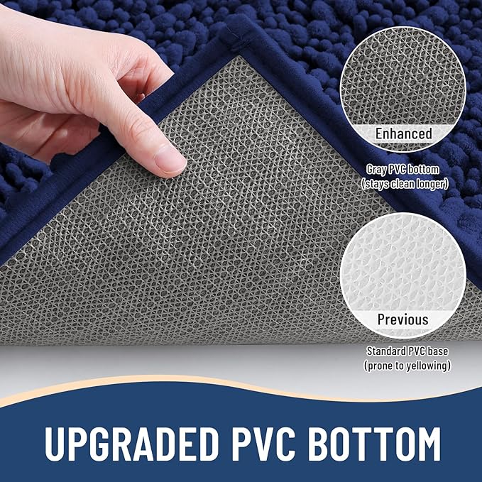 Arotive Luxury Chenille Bathroom Rug Mat, Extra Soft Thick Absorbent Shaggy Bath Rugs, Non-Slip Machine Wash Dry, Plush Bath Mats for Bathroom, Shower and Tub, 60x24, Navy