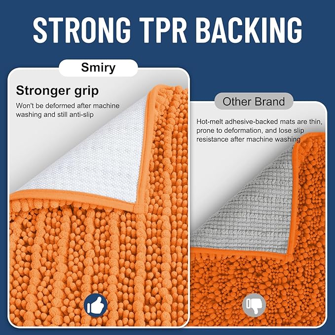 Smiry Bathroom Rugs Mat 36x24, Extra Soft Absorbent Chenille Bath Rugs, Non Slip Rubber Backing Machine Washable Quick Dry Bath Mats for Bathroom Floor, Tub, Shower, Home Decor Accessories, Orange
