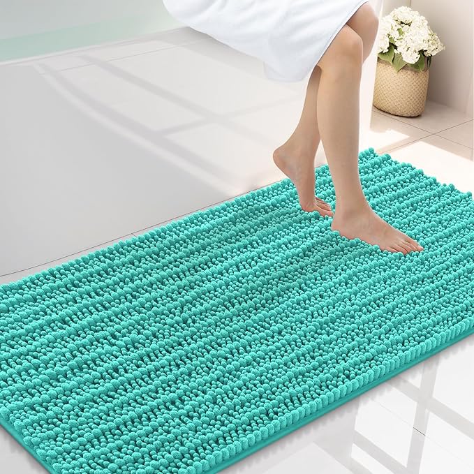 Smiry Bathroom Rugs Mat 44x24, Extra Soft Absorbent Chenille Bath Rugs, Non Slip Rubber Backing Machine Washable Quick Dry Bath Mats for Bathroom Floor, Tub, Shower, Home Decor Accessories, Turquoise