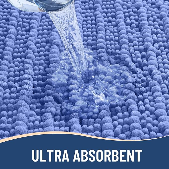 Arotive Luxury Chenille Bathroom Rug Mat, Extra Soft Thick Absorbent Shaggy Bath Rugs, Non-Slip Machine Wash Dry, Plush Bath Mats for Bathroom, Shower and Tub, 36x24, Cornflower Blue
