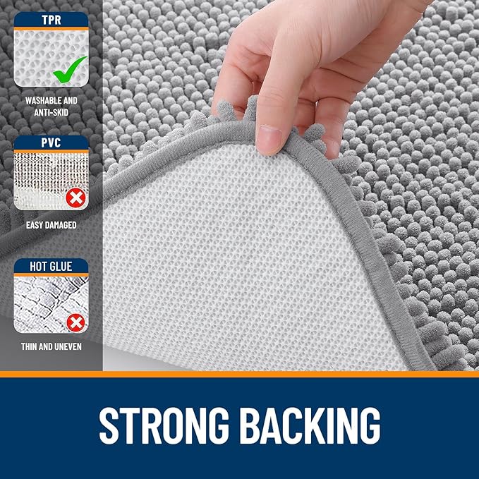 OLANLY Bathroom Rugs 47x20, Extra Soft Absorbent Chenille Bath Rugs, Rubber Backing Quick Dry, Machine Washable Bath Mats for Bathroom Floor, Tub and Shower, Home Decor Accessories, Grey