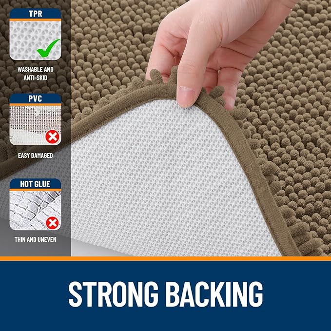 OLANLY Bathroom Rugs 47x24, Extra Soft Absorbent Chenille Bath Rugs, Rubber Backing Quick Dry, Machine Washable Bath Mats for Bathroom Floor, Tub and Shower, Home Decor Accessories, Tan