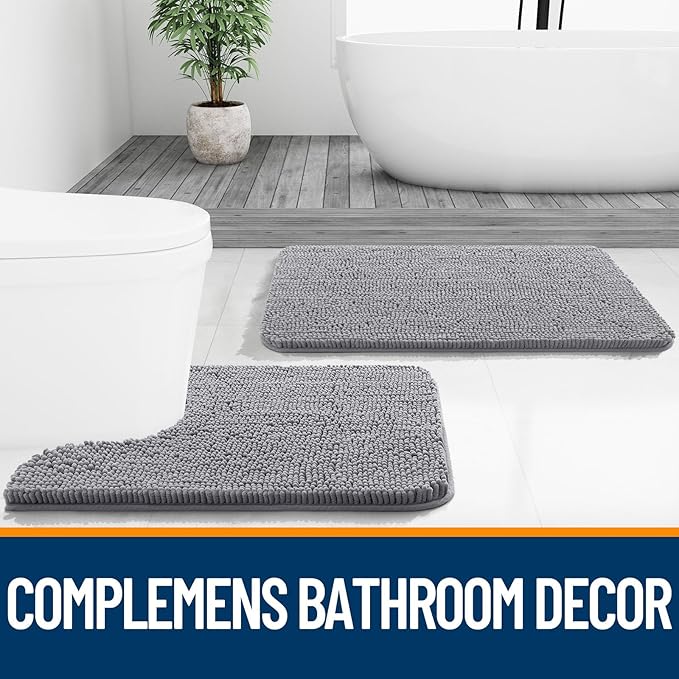 OLANLY Bathroom Rugs 40x32, Extra Soft Absorbent Chenille Bath Rugs, Rubber Backing Quick Dry, Machine Washable Bath Mats for Bathroom Floor, Tub and Shower, Home Decor Accessories, Grey