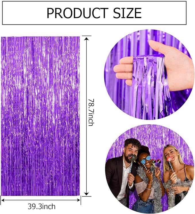 20 Pack Purple Backdrop Tinsel Streamers Foil Fringe Backdrop Halloween Party Decorations Purple Backdrop Curtain Birthday Graduation Bachelorette Christmas New Year Party Decorations
