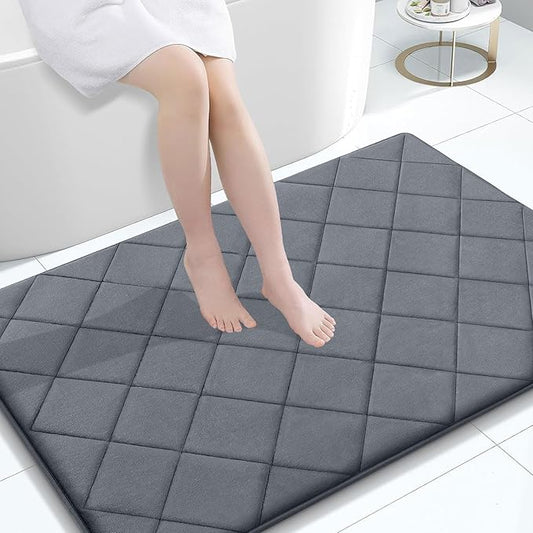 OLANLY Memory Foam Bath Mat 40x32, Ultra Soft and Absorbent Bathroom Rugs, Machine Washable, Comfortable Bath Carpet for Bathroom Floor, Tub and Shower, Dark Grey