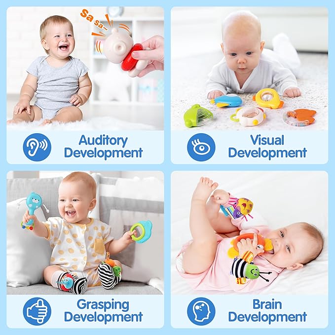 Baby Rattles 0-6 Months | Sensory Toys for Infants 6-12 Month, Wrist Rattle Socks, Foot Finder & Teething Toys | Newborn Toys Gift for Boys and Girls, Baby Shower Gifts Christmas Stocking Stuffers