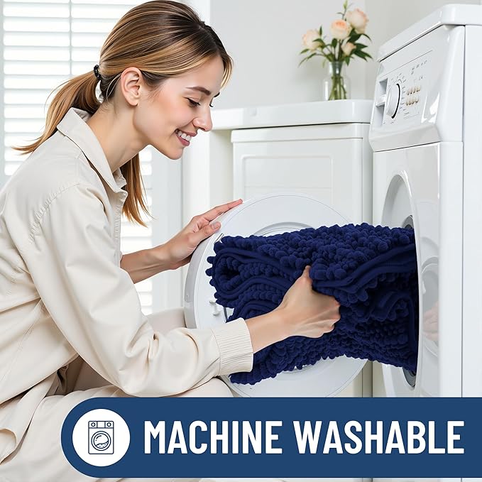 Smiry Bathroom Rugs Mat 44x24, Extra Soft Absorbent Chenille Bath Rugs, Non Slip Rubber Backing Machine Washable Quick Dry Bath Mats for Bathroom Floor, Tub, Shower, Home Decor Accessories, Navy Blue