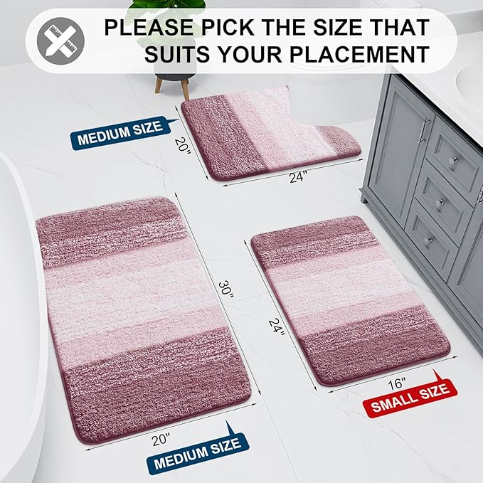 Arotive Microfiber Bathroom Rugs, Shaggy Soft and Absorbent Bath Rug, Non-Slip, Thick Plush Machine Washable Dry Bath Mats for Bathroom, Tub and Shower, 70x24, Mauve, Rectangular