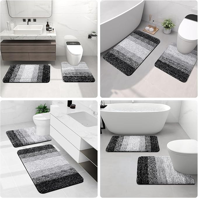 Arotive Microfiber Bathroom Rugs, Shaggy Soft and Absorbent Bath Rug, Non-Slip, Thick Plush Machine Washable Dry Bath Mats for Bathroom, Tub and Shower, 40x24, Black, Rectangular