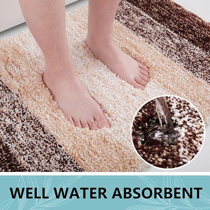 Arotive Microfiber Bathroom Rugs, Shaggy Soft and Absorbent Bath Rug, Non-Slip, Thick Plush Machine Washable Dry Bath Mats for Bathroom, Tub and Shower, 70x24, Brown, Rectangular