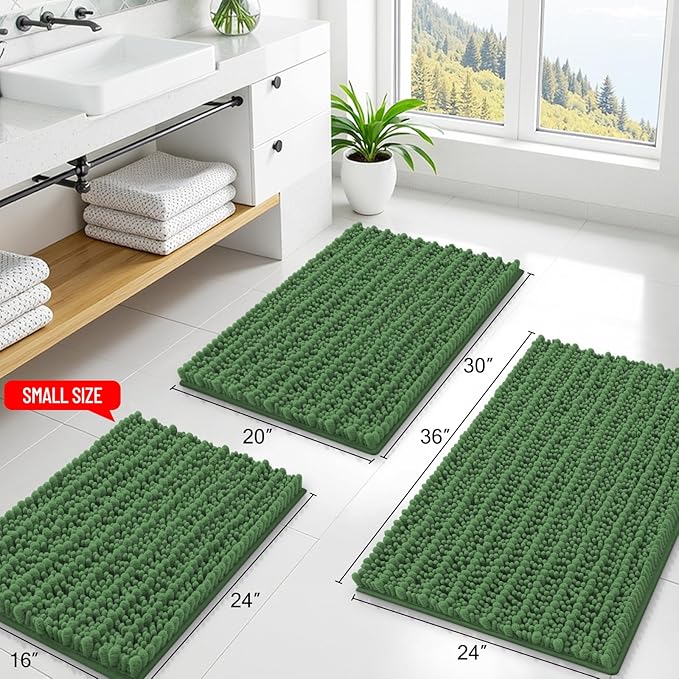 Smiry Bathroom Rugs Mat 30x20, Extra Soft Absorbent Chenille Bath Rugs, Non Slip Rubber Backing Machine Washable Quick Dry Bath Mats for Bathroom Floor, Tub, Shower, Home Accessories, Olive Green