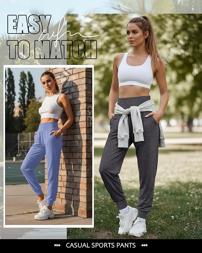 2 Pack Women's Yoga Joggers, Cozy Sweatpants with Pockets Casual Loose Comfy High Waisted Lounge Pants