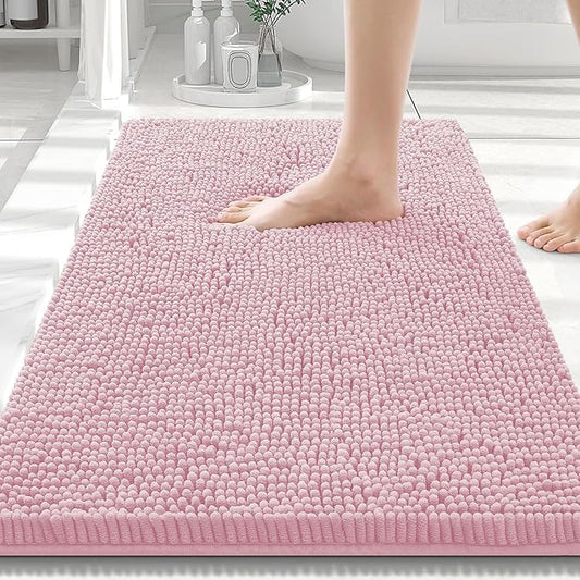 Smiry Luxury Chenille Bathroom Rugs 30x20, Extra Soft and Absorbent Shaggy Bath Mat, Machine Washable, Non-Slip Plush Carpet Runner for Tub, Shower, and Floor, Home Decor Accessories, Dusty Rose