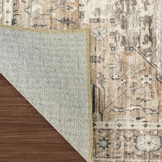 Living Room 4round Area Rugs - Boho Rugs for Living Room Stain Resistant Carpet Vintage Tribal Rugs for Bedroom Kitchen Bathroom with Non Slip Backing Home Decor Floor Decoration Mat 4ft Beige