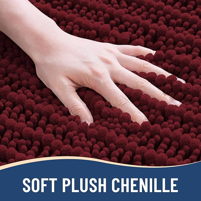 Arotive Luxury Chenille Bathroom Rug Mat, Extra Soft Thick Absorbent Shaggy Bath Rugs, Non-Slip Machine Wash Dry, Plush Bath Mats for Bathroom, Shower and Tub, 47x32, Burgundy