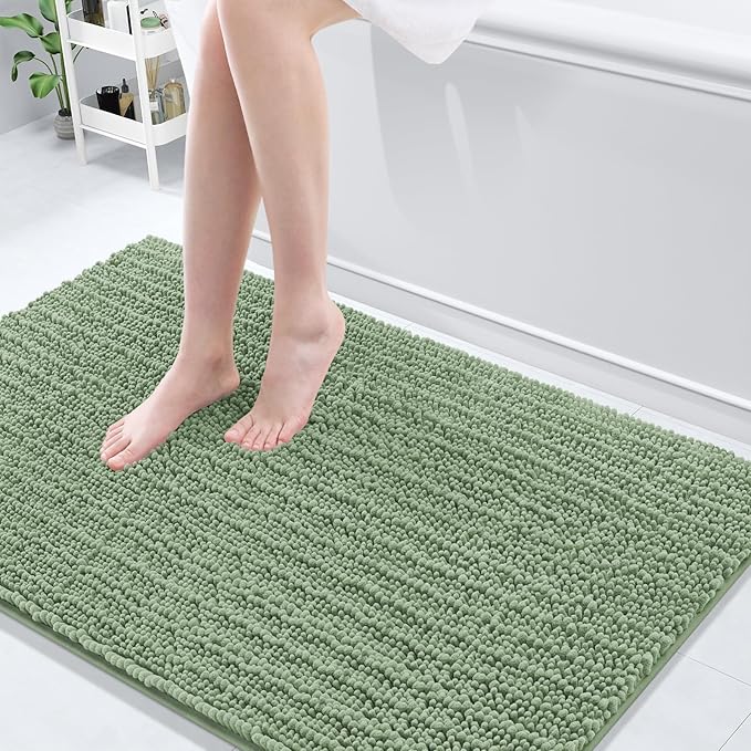 Arotive Luxury Chenille Bathroom Rug Mat, Extra Soft Thick Absorbent Shaggy Bath Rugs, Non-Slip Machine Wash Dry, Plush Bath Mats for Bathroom, Shower and Tub, 50x30, Sage Green