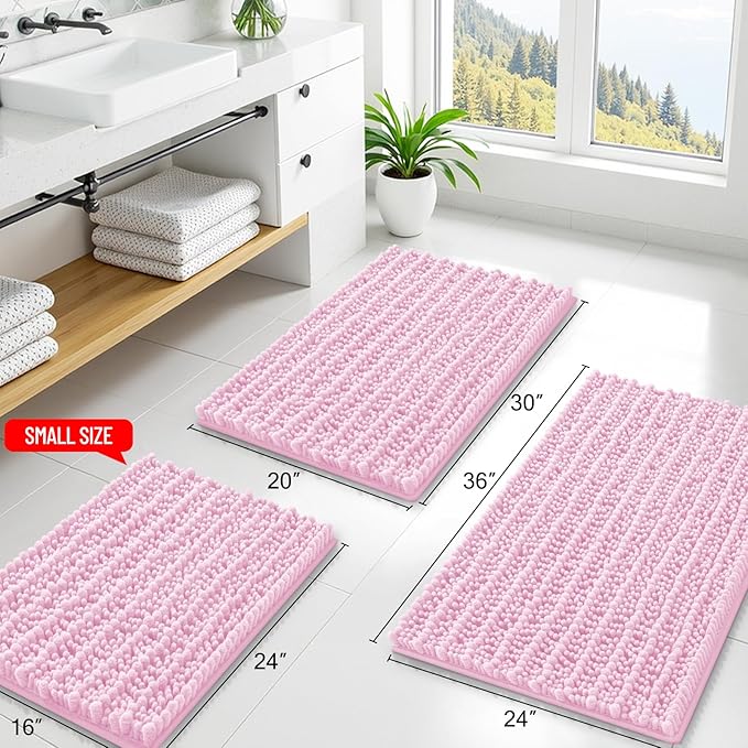 Smiry Bathroom Rugs Mat 30x20, Extra Soft Absorbent Chenille Bath Rugs, Non Slip Rubber Backing Machine Washable Quick Dry Bath Mats for Bathroom Floor, Tub, Shower, Home Decor Accessories, Pink