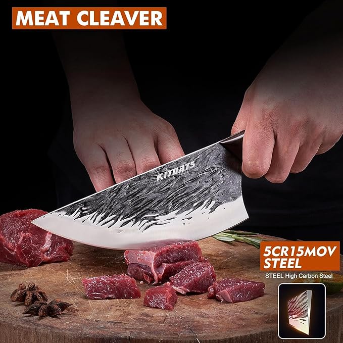 3PCS Butcher Knife Set,Hand Forged Serbian Chef Knife, Meat Cleaver,Boning Knife, Meat Cutting Kitchen Set for Home Cooking BBQ Perfect for Men Women With Gifts Box