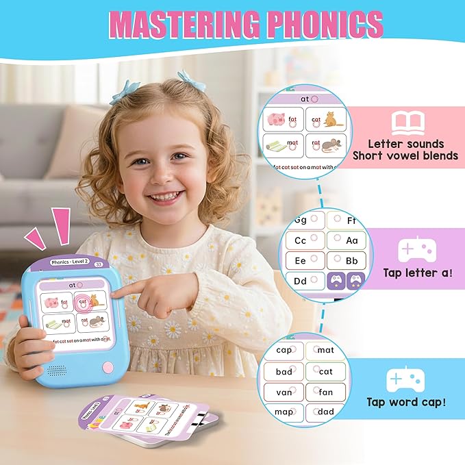 QuTZ Talking Flash Cards, Phonics Flash Cards, Learn to Read with 166 Pages, 29+ Themes, 800+ Words & Fun Facts, 700+ Interactive Games, Toddler Learning Toys for 2-6 Year Old
