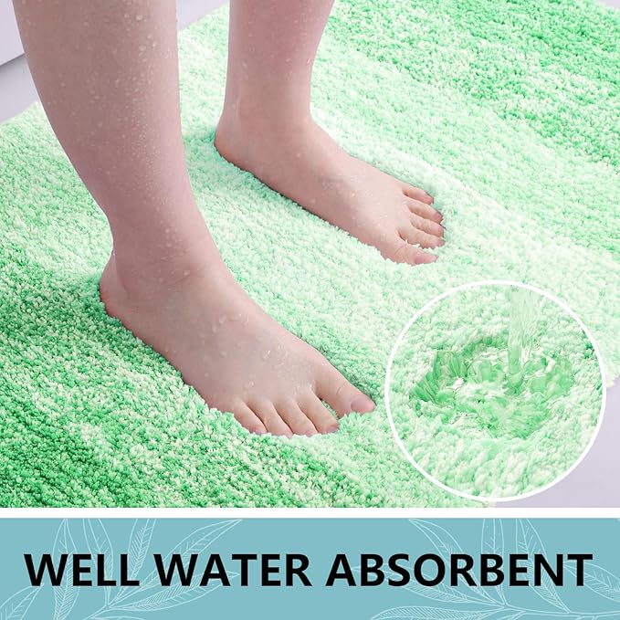 Arotive Microfiber Bathroom Rugs, Shaggy Soft and Absorbent Bath Rug, Non-Slip, Thick Plush Machine Washable Dry Bath Mats for Bathroom, Tub and Shower, 44x24, Green, Rectangular