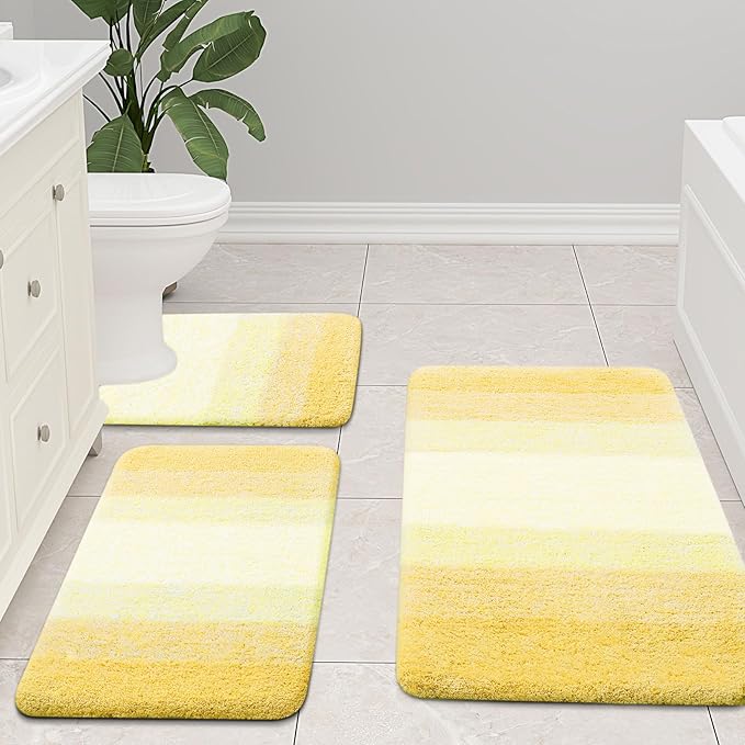 Arotive Microfiber Bathroom Rugs, Shaggy Soft and Absorbent Bath Rug, Non-Slip, Thick Plush Machine Washable Dry Bath Mats for Bathroom, Tub and Shower, 36x24, Light Yellow, Rectangular