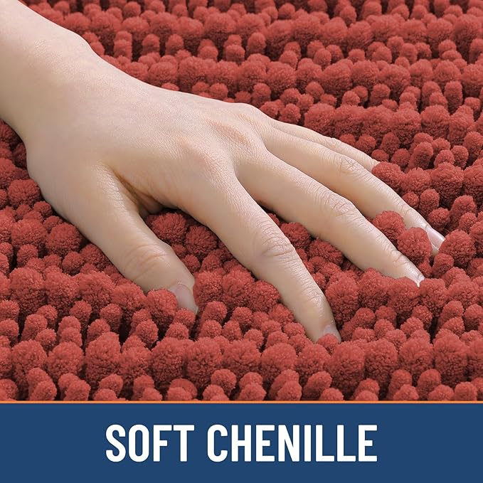 Smiry Bathroom Rugs Mat 30x20, Extra Soft Absorbent Chenille Bath Rugs, Non Slip Rubber Backing Machine Washable Quick Dry Bath Mats for Bathroom Floor, Tub, Shower, Home Decor Accessories, Maple Red
