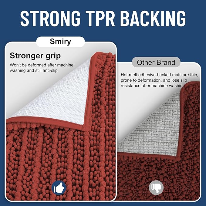 Smiry Bathroom Rugs Mat 36x24, Extra Soft Absorbent Chenille Bath Rugs, Non Slip Rubber Backing Machine Washable Quick Dry Bath Mats for Bathroom Floor, Tub, Shower, Home Decor Accessories, Maple Red