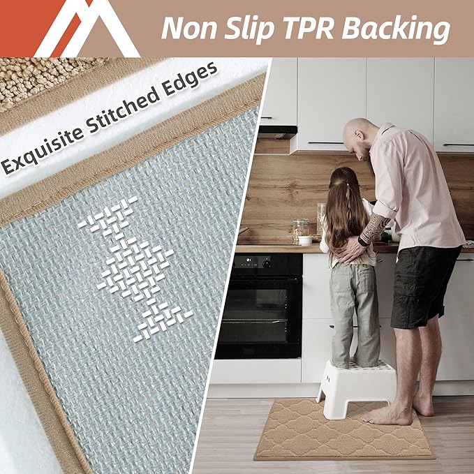 COSY HOMEER Kitchen Rugs Washable Non Slip Kitchen Mats for Floor Absorbent Kitchen Carpet 20" x 32" Soft Rugs for Kitchen,Sink Mat,Entrance,Area Rugs,Beige