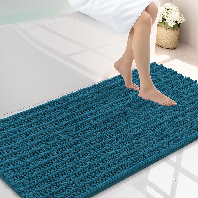 Smiry Bathroom Rugs Mat 44x24, Extra Soft Absorbent Chenille Bath Rugs, Non Slip Rubber Backing Machine Washable Quick Dry Bath Mats for Bathroom Floor, Tub, Shower, Home Accessories, Peacock Blue