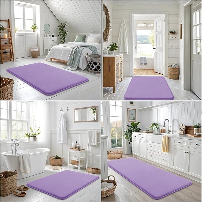 Smiry Memory Foam Bath Mat 47x17, Extra Soft and Absorbent Bathroom Mats, Non Slip Washable Carpet for Floor, Shower and Tub, Purple
