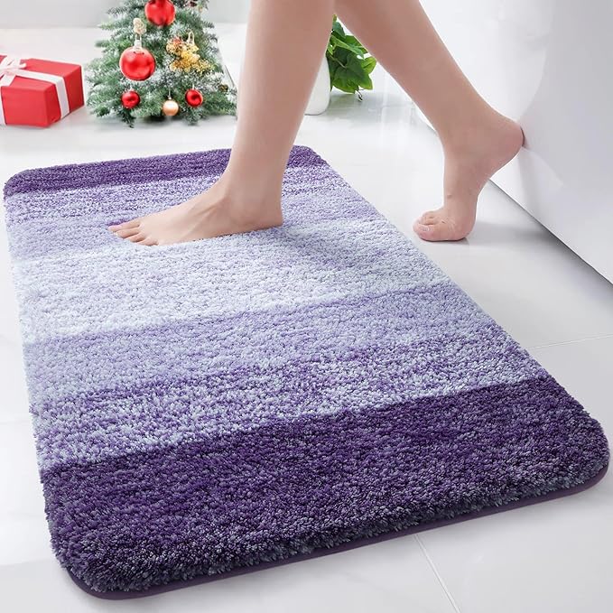 Arotive Microfiber Bathroom Rugs, Shaggy Soft and Absorbent Bath Rug, Non-Slip, Thick Plush Machine Washable Dry Bath Mats for Bathroom, Tub and Shower, 24x16, Dark Purple, Rectangular