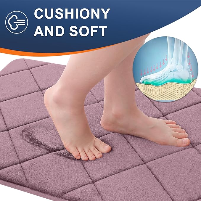 OLANLY Memory Foam Bath Mat 30x20, Ultra Soft and Absorbent Bathroom Rugs, Machine Washable, Comfortable Bath Carpet for Bathroom Floor, Tub and Shower, Deep Plum