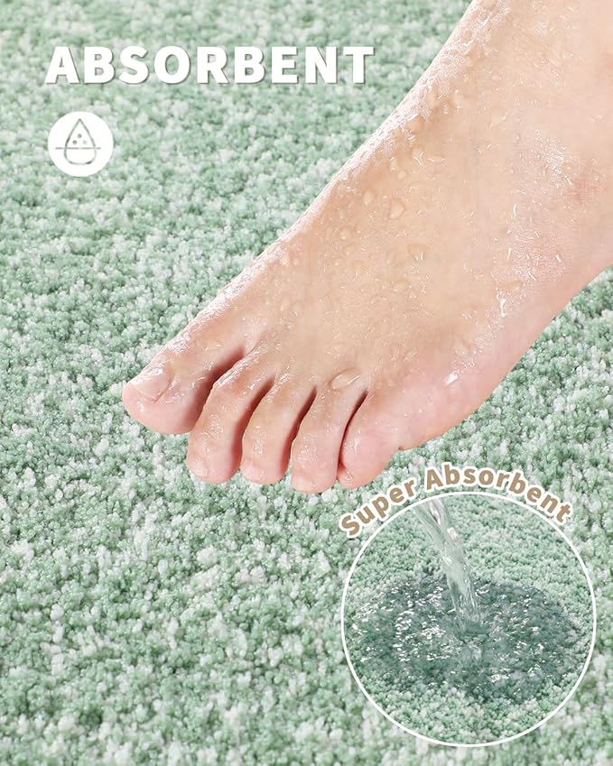 Yimobra Bathroom Runner Rug Non Slip Washable, Soft Absorbent Microfiber Long Bath Mat, Dual-Tone Decor Rug with Rubber Backing for Floor,Tub and Hallway,70x24,Home Essentials,Green and White