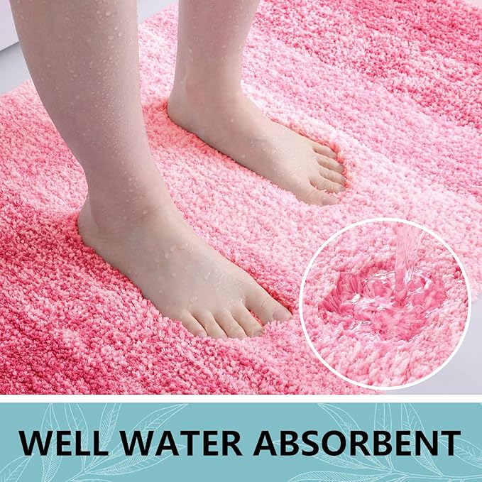 Arotive Microfiber Bathroom Rugs, Shaggy Soft and Absorbent Bath Rug, Non-Slip, Thick Plush Machine Washable Dry Bath Mats for Bathroom, Tub and Shower, 54x24, Pink, Rectangular
