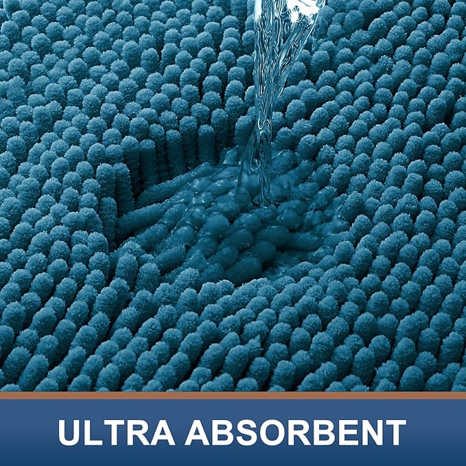 Smiry Luxury Chenille Bathroom Rugs 36x24, Extra Soft and Absorbent Shaggy Bath Mat, Machine Washable, Non-Slip Plush Carpet Runner for Tub, Shower, and Floor, Home Decor Accessories, Peacock Blue