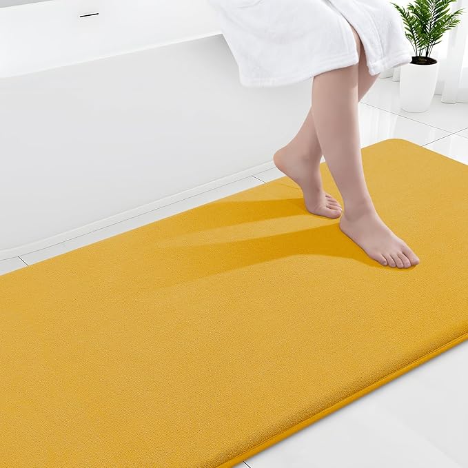 Smiry Memory Foam Bath Mat 59x24, Extra Soft and Absorbent Bathroom Mats, Non Slip Washable Carpet for Floor, Shower and Tub, Yellow