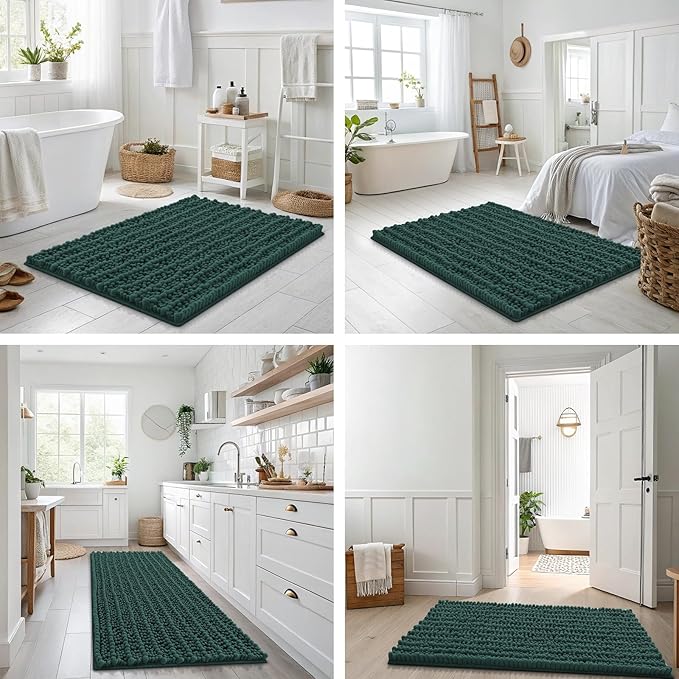 Smiry Bathroom Rugs Mat 47x17, Extra Soft Absorbent Chenille Bath Rugs, Non Slip Rubber Backing Machine Washable Quick Dry Bath Mats for Bathroom Floor, Tub, Shower, Home Decor Accessories, Green