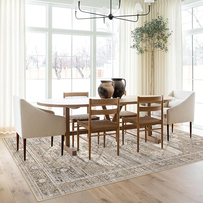 RUUGME Washable 5x7 Area Rugs - Large Rugs for Living Room Stain Resistant Carpet Vintage Rugs for Bedroom with Non Slip Backing Home Decor Floor Decoration Mat (5x7 Beige)