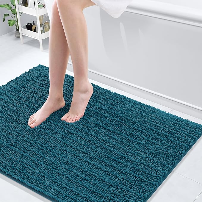 Arotive Luxury Chenille Bathroom Rug Mat, Extra Soft Thick Absorbent Shaggy Bath Rugs, Non-Slip Machine Wash Dry, Plush Bath Mats for Bathroom, Shower and Tub, 40x32, Peacock Blue