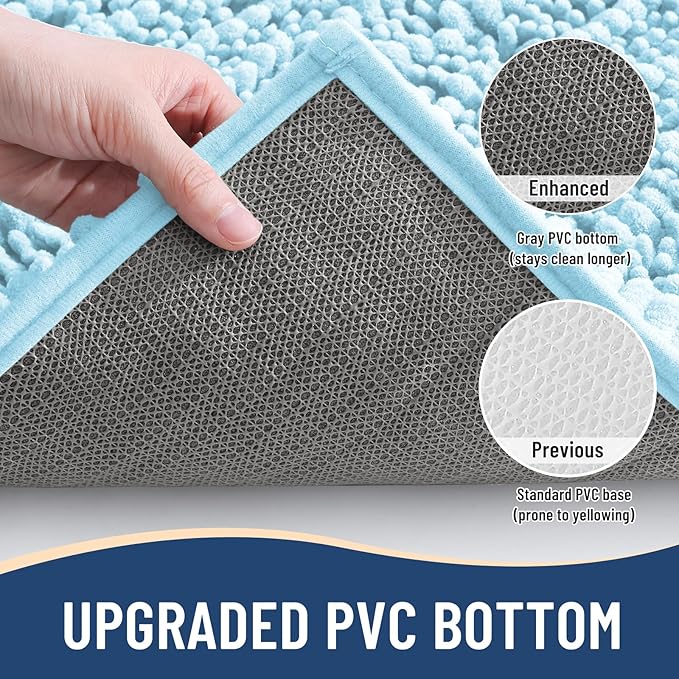 Arotive Luxury Chenille Bathroom Rug Mat, Extra Soft Thick Absorbent Shaggy Bath Rugs, Non-Slip Machine Wash Dry, Plush Bath Mats for Bathroom, Shower and Tub, 70x24, Blue