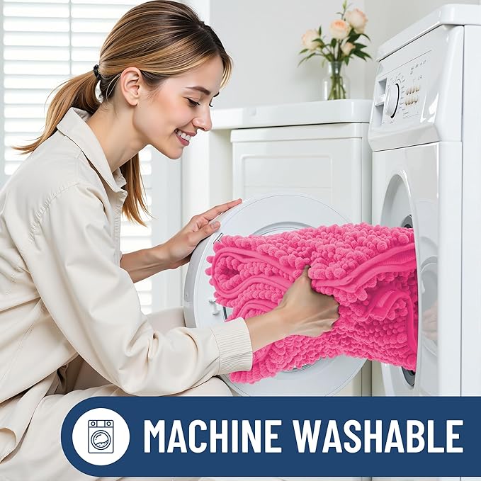 Smiry Bathroom Rugs Mat 36x24, Extra Soft Absorbent Chenille Bath Rugs, Non Slip Rubber Backing Machine Washable Quick Dry Bath Mats for Bathroom Floor, Tub, Shower, Home Decor Accessories, Hot Pink
